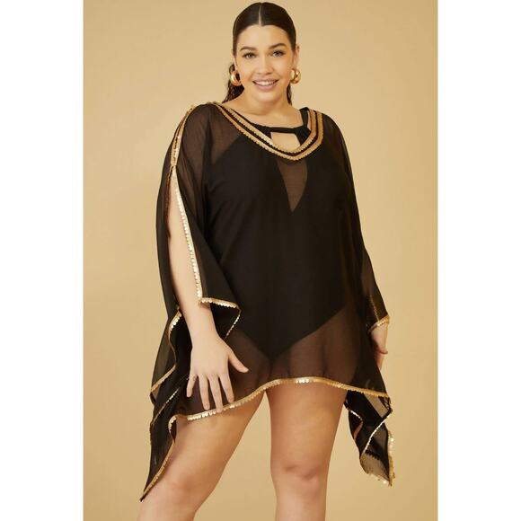 Plus Size 3X (22/24W) | Embellished Cold Shoulder Tunic Blouse Cover-Up | NEW - Picture 1 of 4